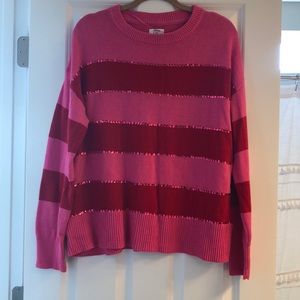 Crown & Ivy pink and red sequined stripped sweater